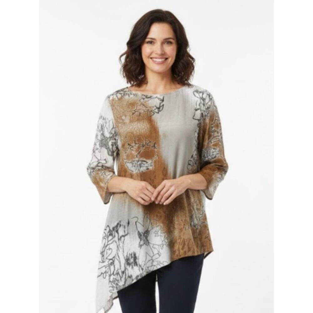 Chico's Travelers Asymmetric Tunic Blouse Color Block Art to Wear Sz. 3 XL